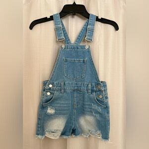 SHEIN Girls Distressed Denim Shortalls Size 7Y